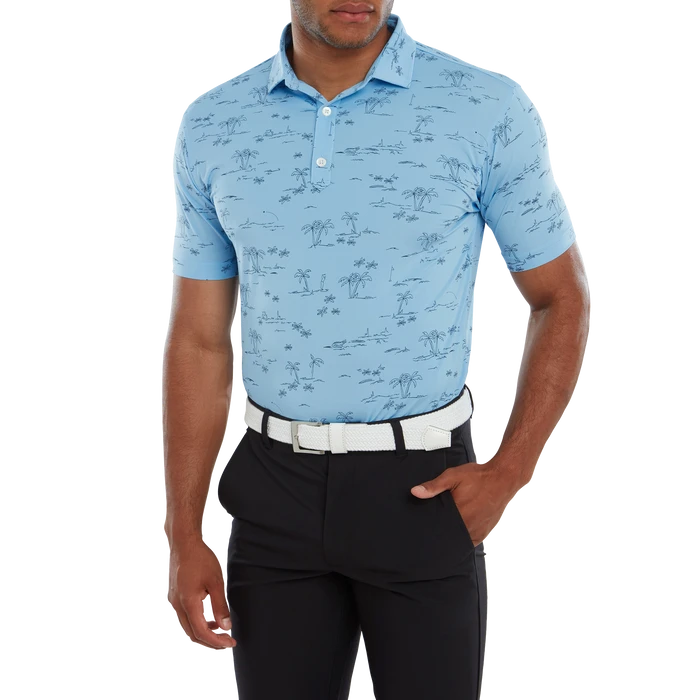 FootJoy Tropic Print Lisle Men's Golf Polo Shirt 80092 2 FootJoy Tropic Print Lisle Men's Golf Polo Shirt 80092 - Image 2
